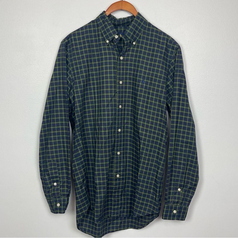 Ralph Lauren Classic Fit Button Down Shirt Green Blue Plaid Mens Small - Picture 2 of 7